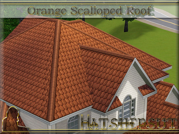 Sims 3 — Orange Scallop Roof White Trim by hatshepsut — Textured scalloped roof with a white wood trim