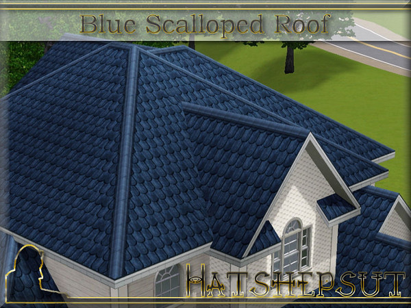 Sims 3 — Blue Scalloped Roof White Trim by hatshepsut — Textured scalloped roof with a white wood trim)