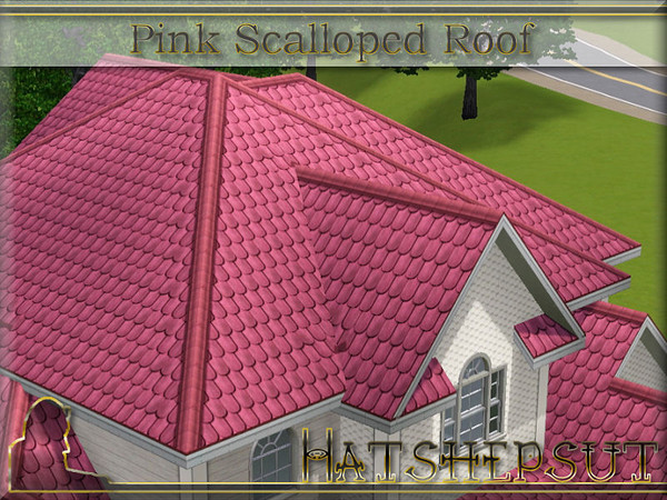 Sims 3 — Pink Scalloped Roof White Trim by hatshepsut — Textured scalloped roof with a white wood trim