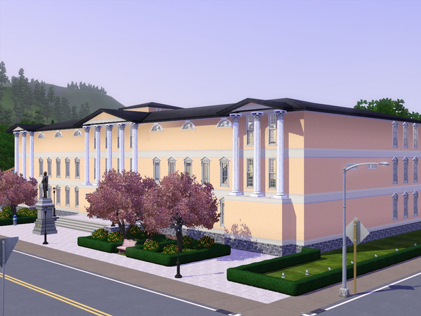 Sims 3 — New Museum by simperfect1991 — A large city museum. The entrance has a large statue hall, there is a library and