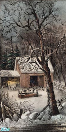 Sims 2 — Winter Murals - Homestead Mural 1 of 3 by Cerulean Talon — Serene and spectacular, this mural has 3 wall panels.