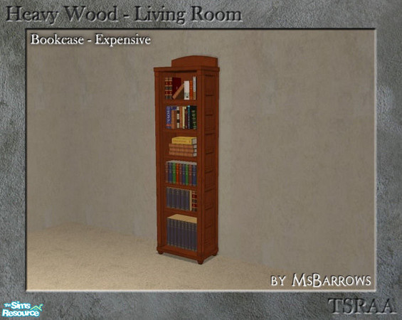 Sims 2 — Heavy Wood Living - Bookcase Pricey by MsBarrows — A mesh for a Heavy Wood bookcase with expensive books.