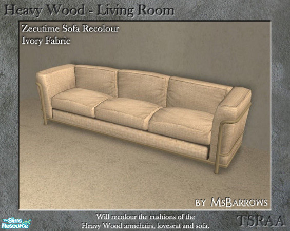 Sims 2 — Heavy Wood - Zecutime Ivory Weave by MsBarrows — A recolour of the Zecutime Sofa in an ivory weave texture. Will