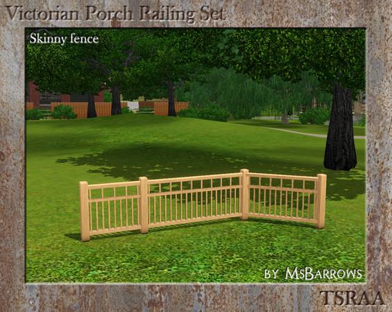 Sims 3 — Victorian Porch Railing - Skinny by MsBarrows — A decorative short wooden railing to add a finishing touch to