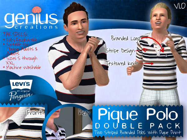 Sims 3 — Pique Polo Double Pack [by genius] by tomf60 — Welcome to genius! My new brand of products for The Sims 3.