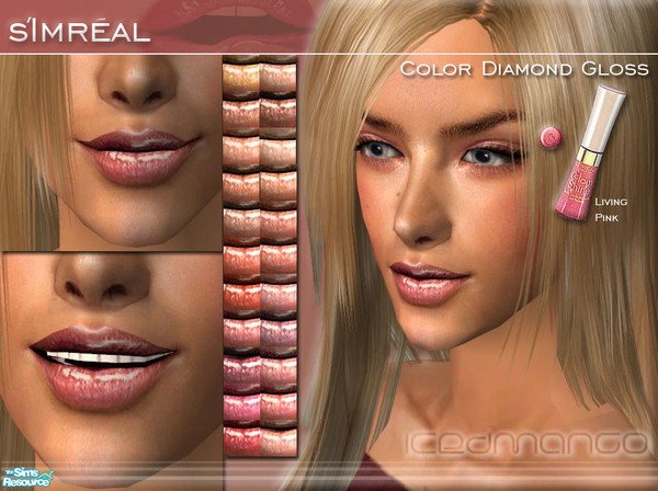 Sims 2 — Color DIAMOND Gloss Collection by IcedMango — Magnify lips with dazzling radiant shine and give an all over,