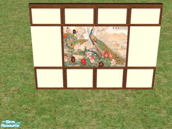 Sims 2 — 'Peacock' Mural set by Bailey1048 — The set includes a 2-panel mural created from a oriental painting, set on