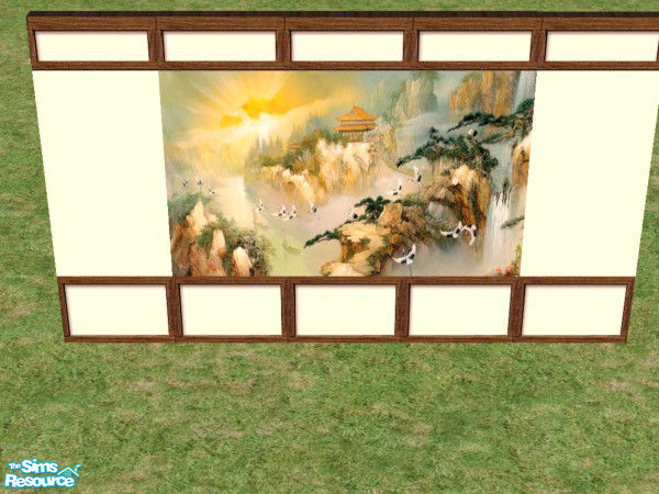 Sims 2 — 'Nirvana' Mural Set by Bailey1048 — The set includes a 3-panel mural created from a oriental painting, set on