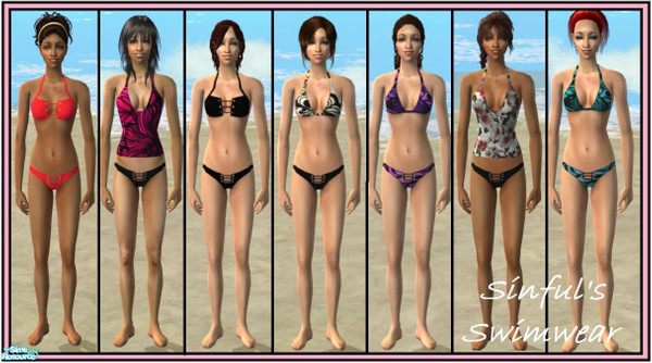 Sims 2 — Sinfuls Swimwear Set by sinful_aussie — Various Swimwear with \'lace up\' detail on bottoms.