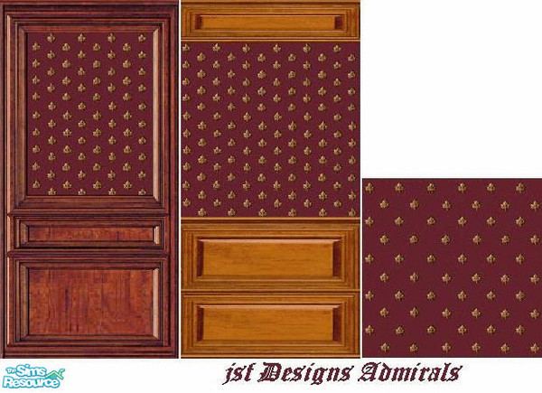 Sims 2 — jsf Designs Admirals by jsf — Gold fleur de lis embroidered on a burgandy colored fabric in Oak and Cherry