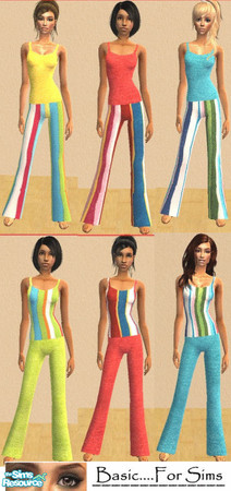 Sims 2 — Pretty Stripe Pajamas for Your Teens! by Basic....For Sims — A set of six colorful and pretty pajamas for your