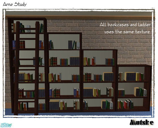 Sims 2 — Arno Study - Bookcase Dark Mahogany by Mutske — Recolor for the Main Mesh Large Bookcase. All bookcases and