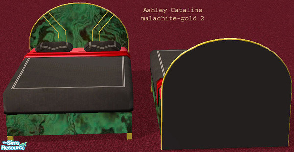Sims 2 — Ashley Cataline Dbl Bedv2 Malachite Gld2 by suceress — Recolor of the Ashley Cataline Double Bed MESHv2. Rounded