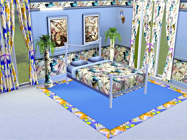 Sims 3 — marcorse_flutter-by by marcorse — A novelty pattern created with a tiled blue butterfly and a white moth.