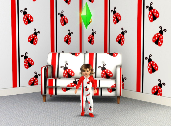 Sims 3 — Lady Bug Stripes by RomanceSims — A simple pattern with ladybugs and stripes. It's perfect for the nursery and