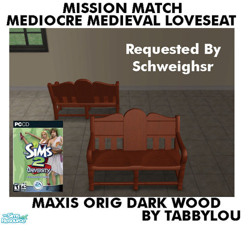 Sims 2 — TL - MM MediocreMedLoveseat OrigDarkWd by TabbyLou — Maxis Original Dark Wood Recolor of Mediocre Medieval