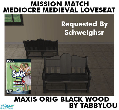 Sims 2 — TL - MM MediocreMedLoveseat OrigBlackWd by TabbyLou — Maxis Original Black Wood Recolor of Mediocre Medieval