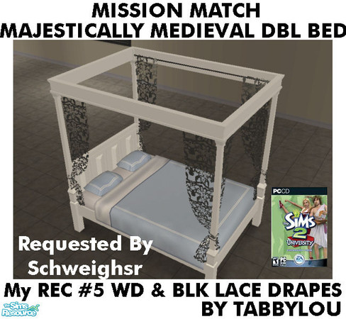 Sims 2 — TL - MM MajesticMedlDblBed-LaceDrape Recolor05BlkWd by TabbyLou — My Recolor #5 Wood & Black Lace Recolor of