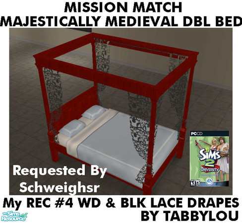 Sims 2 — TL - MM MajesticMedlDblBed-LaceDrape Recolor04BlkWd by TabbyLou — My Recolor #4 Wood & Black Lace Recolor of