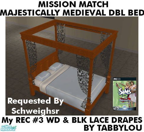 Sims 2 — TL - MM MajesticMedlDblBed-LaceDrape Recolor03BlkWd by TabbyLou — My Recolor #3 Wood & Black Lace Recolor of