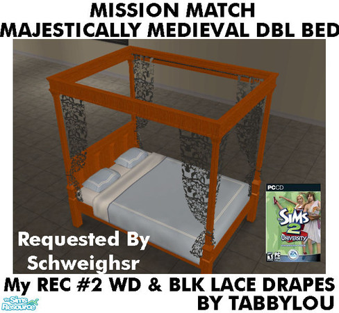 Sims 2 — TL - MM MajesticMedlDblBed-LaceDrape Recolor02BlkWd by TabbyLou — My Recolor #2 Wood & Black Lace Recolor of