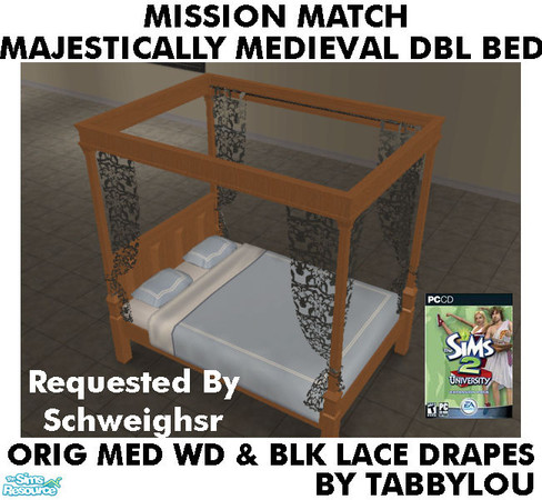 Sims 2 — TL - MM MajesticMedlDblBed-LaceDrape OrigMedBlkWd by TabbyLou — Maxis Original Medium Wood & Black Lace