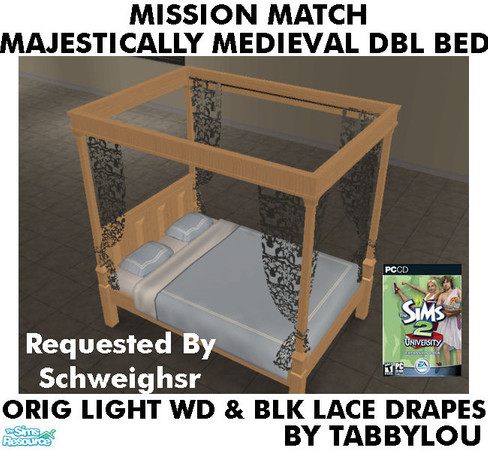 Sims 2 — TL - MM MajesticMedlDblBed-LaceDrape OrigLightBlkWd by TabbyLou — Maxis Original Light Wood & Black Lace