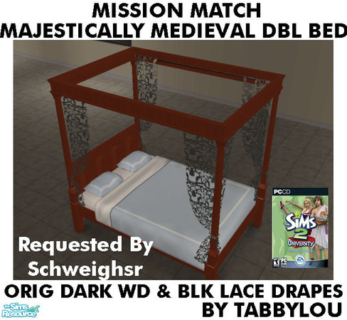 Sims 2 — TL - MM MajesticMedlDblBed-LaceDrape OrigDarkBlkWd by TabbyLou — Maxis Original Dark Wood & Black Lace