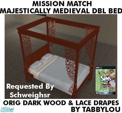 Sims 2 — TL - MM MajesticMedlDblBed-LaceDrape OrigDarkAllWd by TabbyLou — Maxis Original Dark Wood & Dark Lace