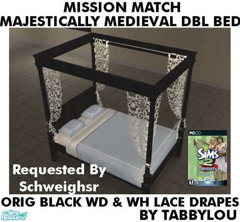 Sims 2 — TL - MM MajesticMedlDblBed-LaceDrape OrigBlackWhWd by TabbyLou — Maxis Original Black Wood & White Lace