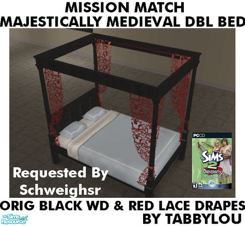 Sims 2 — TL - MM MajesticMedlDblBed-LaceDrape OrigBlackRedWd by TabbyLou — Maxis Original Black Wood & Red Lace