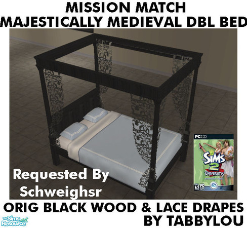 Sims 2 — TL - MM MajesticMedlDblBed-LaceDrape OrigBlackAllWd by TabbyLou — Maxis Original Black Wood & Black Lace