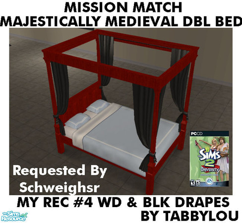 Sims 2 — TL - MM MajesticMedDblBed Recolor04BlkWd by TabbyLou — My Recolor #4 Wood & Black Drapes Recolor of