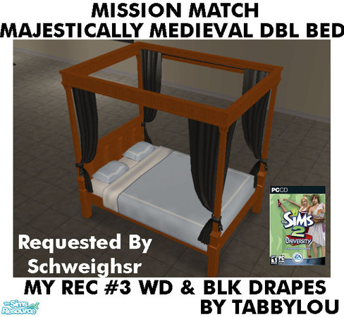 Sims 2 — TL - MM MajesticMedDblBed Recolor03BlkWd by TabbyLou — My Recolor #3 Wood & Black Drapes Recolor of
