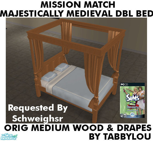Sims 2 — TL - MM MajesticMedDblBed OrigMediumAllWd by TabbyLou — Maxis Original Medium Wood & Medium Drapes Recolor