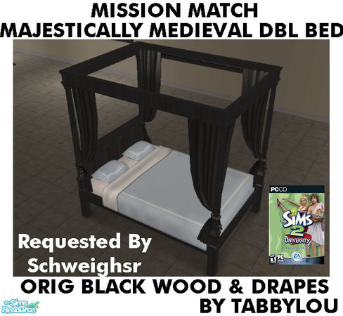 Sims 2 — TL - MM MajesticMedDblBed OrigBlackAllWd by TabbyLou — Maxis Original Black Wood & Black Drapes Recolor of