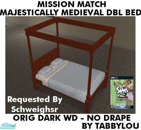 Sims 2 — TL - MM MajesticMedlDblBed-NoDrape OrigDarkWd by TabbyLou — Maxis Original Dark Wood Recolor of Majestically