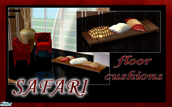 Sims 2 — Safari Bedroom - floor cushions on their sidebord by kibanahnah — A set in warm colors-red,golden,and dark