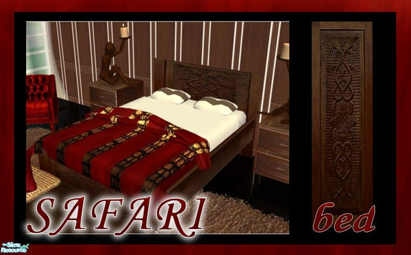 Sims 2 — Safari Bedroom - carved bed by kibanahnah — A set in warm colors-red,golden,and dark chocolate wood. Give your