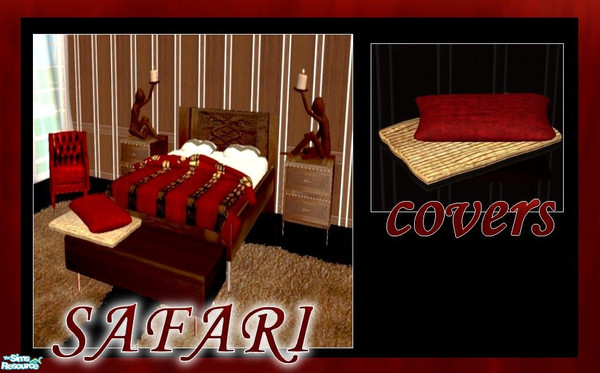 Sims 2 — Safari Bedroom - Covers by kibanahnah — A set in warm colors-red,golden,and dark chocolate wood. Give your