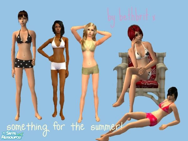 Sims 2 — Something for the Summer! Bikini set by bethbrit — A set of 5 bikinis for your sims. With hotpant style bottoms!