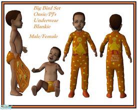 Sims 2 — Big Bird Set For Toddler\'s by sinful_aussie — A set featuring Big Bird. Includes Onsie/Pj\'s, Pull Ups/PJ\'s