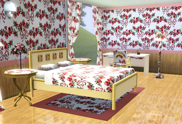 Sims 3 — marcorse_pansybows pattern by marcorse — Stencilled pansy bouquets tied with ribbon are the motif for this