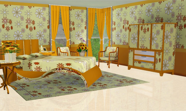 Sims 3 — marcorse_daisydesign pattern by marcorse — Stencilled daisies are splashed across a neutral ground for an autumn