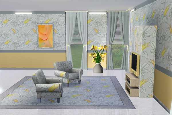 Sims 3 — marcorse_la vigne pattern by marcorse — Leafy vine with a chalice flower in an allover repeat pattern.