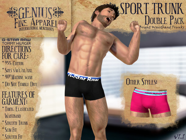 Sims 3 — Sport Trunk Double Pack [by genius] by tomf60 — v1.1 Welcome to the world of GENIUS; true-to-life branded and