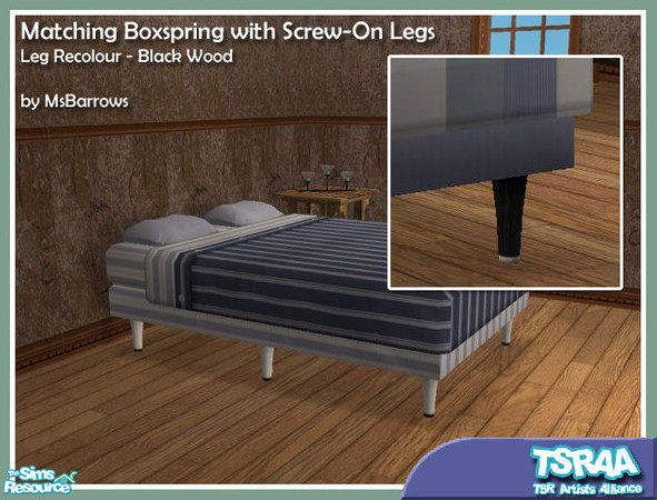 Sims 2 — Matching Boxspring with Legs - Black Wood Recolour by MsBarrows — A simple alternative to expensive designer bed