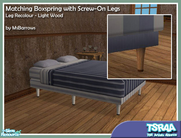 Sims 2 — Matching Boxspring with Legs - Light Wood Recolour by MsBarrows — A simple alternative to expensive designer bed