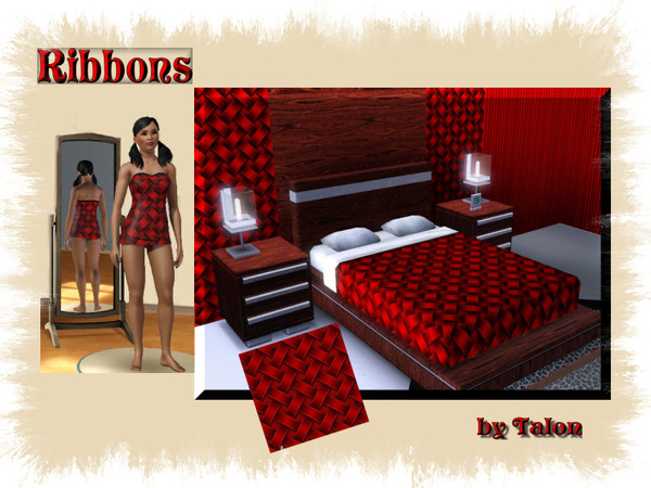 Sims 3 — Ribbons_1 by Cerulean Talon — Beautiful and romantic woven ribbon in deep reds. Works beautifully on walls,