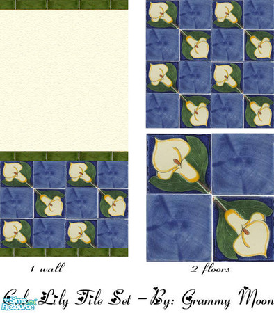 Sims 2 — Cala Lily Tile Set by Grammy_Moon — This is a blue & green tile set featuring the cala lily. The set